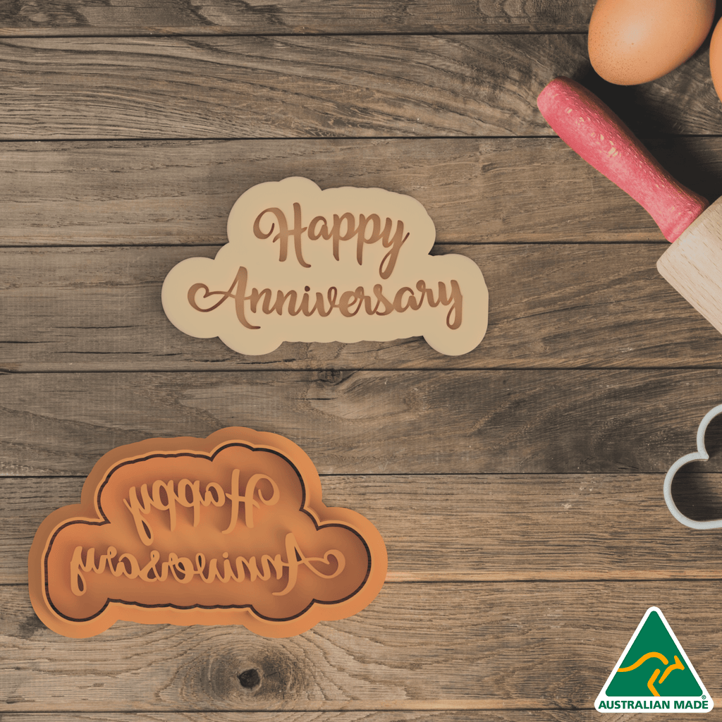 Australian Cookie Cutters Cookie Cutters 10cm Happy Anniversary Cookie Cutter and Embosser Stamp