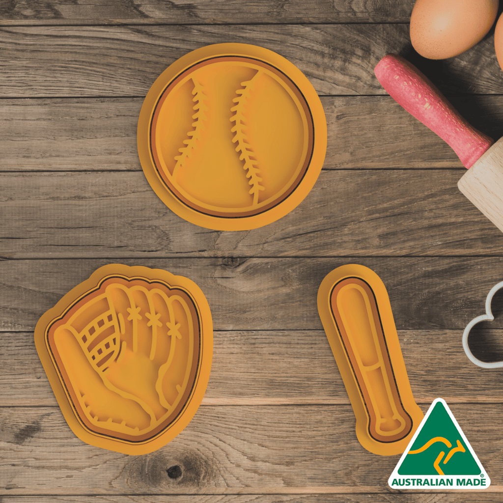 Australian Cookie Cutters Cookie Cutters Baseball Set Cookie Cutter and Embosser Stamp