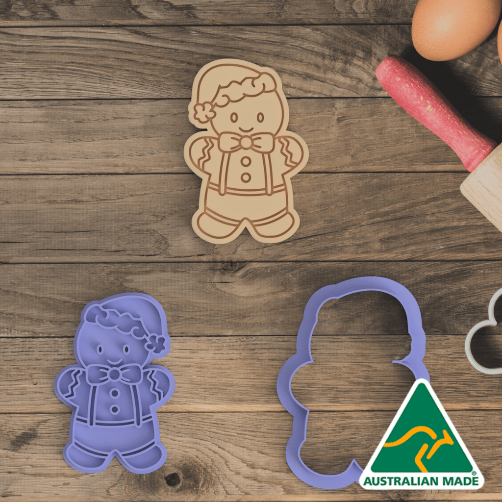 Australian Cookie Cutters Cookie Cutters Christmas Pack of 8 - Gingerbread Boy Cookie Cutter and Embosser Stamp