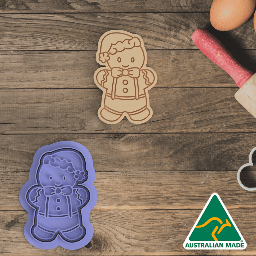 Australian Cookie Cutters Cookie Cutters Christmas Pack of 8 - Gingerbread Boy Cookie Cutter and Embosser Stamp
