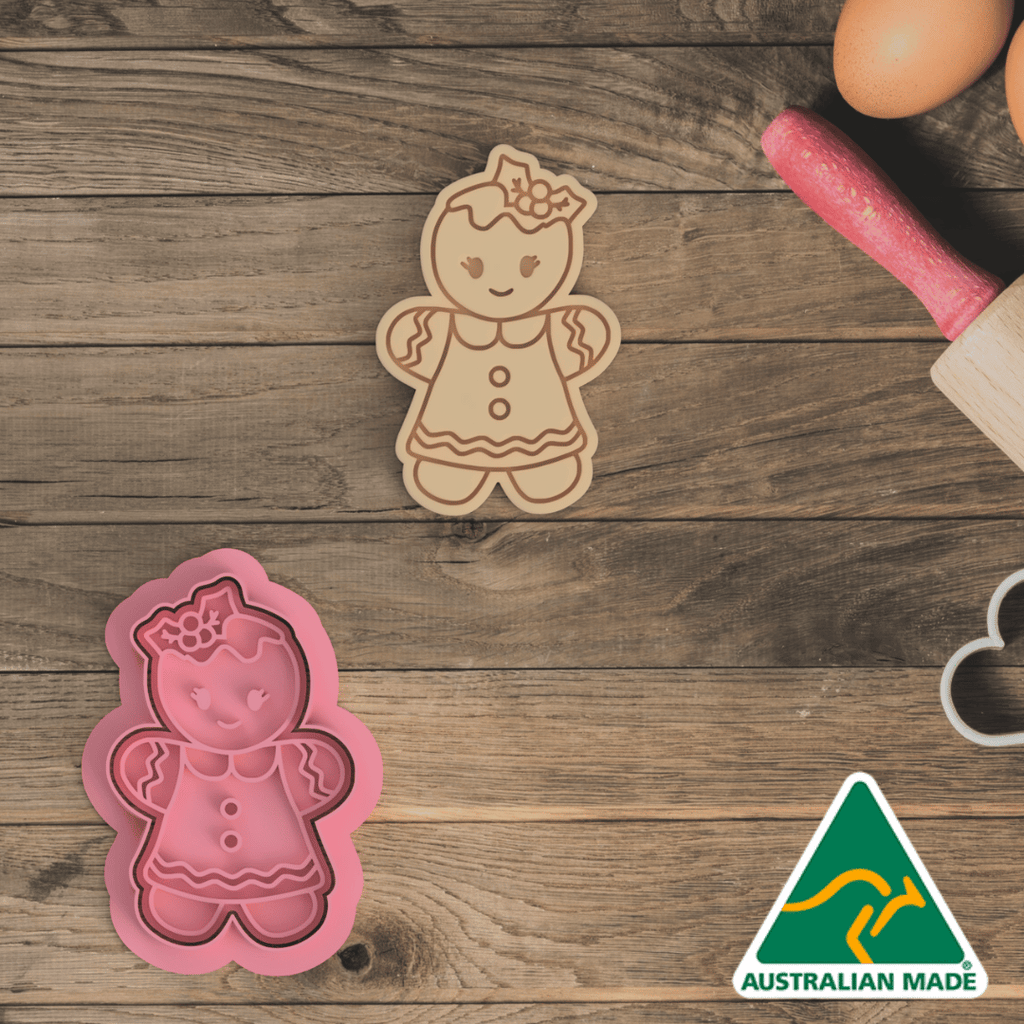 Australian Cookie Cutters Cookie Cutters Christmas Pack of 8 - Gingerbread Girl Cookie Cutter and Embosser Stamp