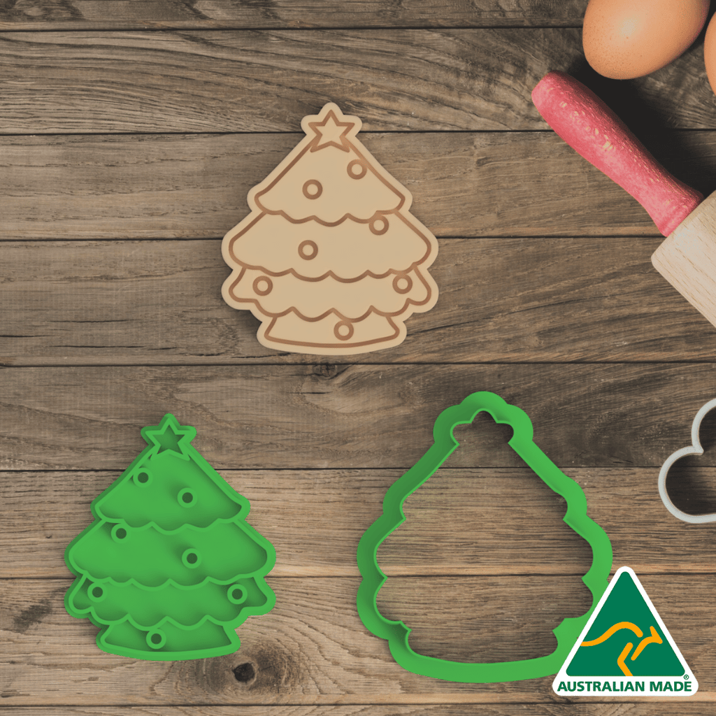 Australian Cookie Cutters Cookie Cutters Christmas Tree with Star V3 Cookie Cutter and Embosser Stamp