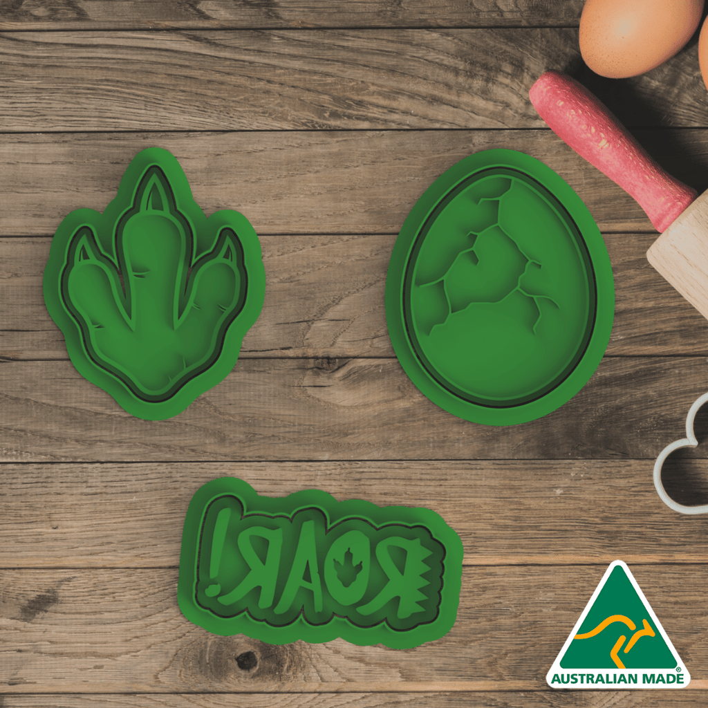 Australian Cookie Cutters Cookie Cutters Dino Set V2 Cookie Cutter and Embosser Stamp