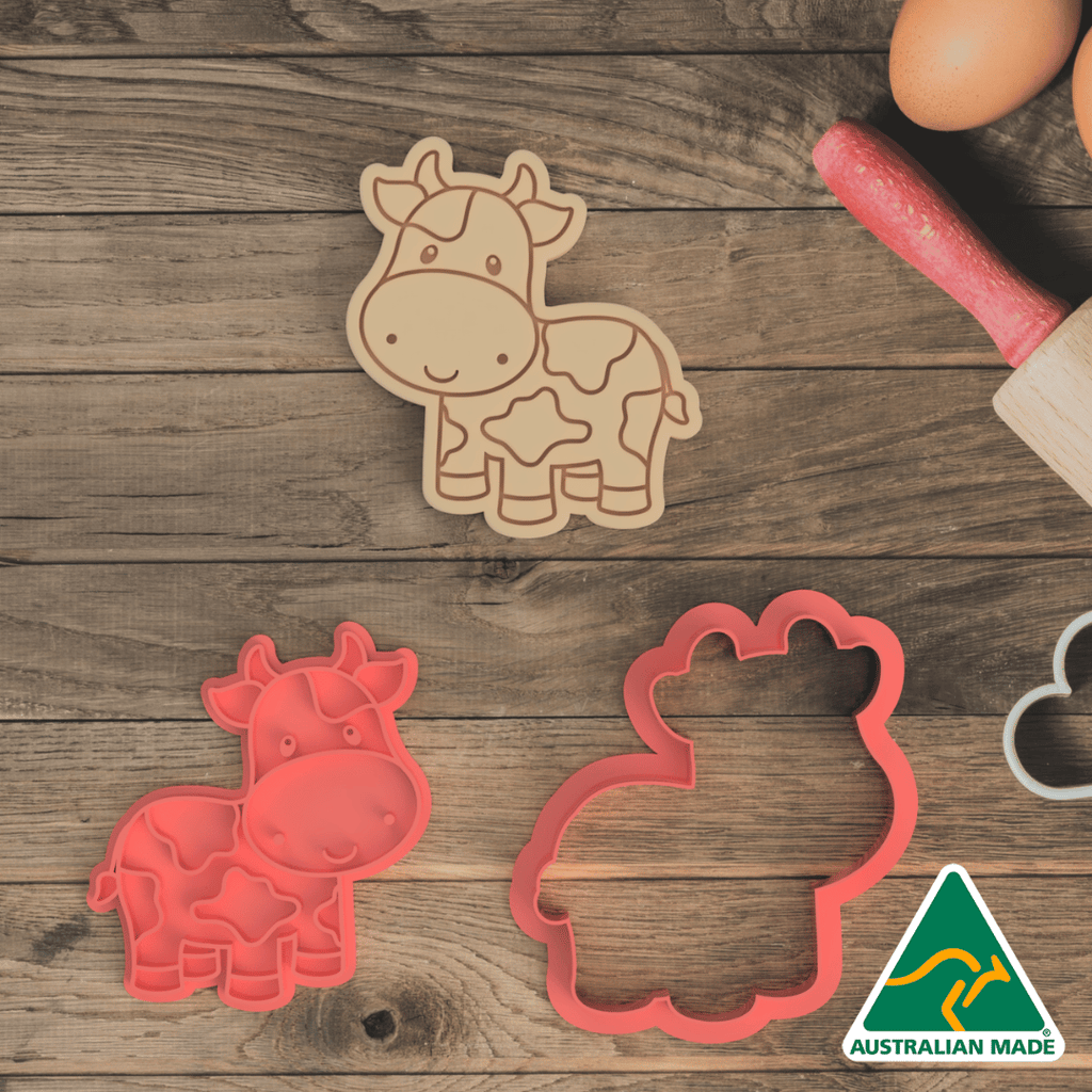 Australian Cookie Cutters Cookie Cutters Farm Collection - Cow Cookie Cutter and Embosser Stamp