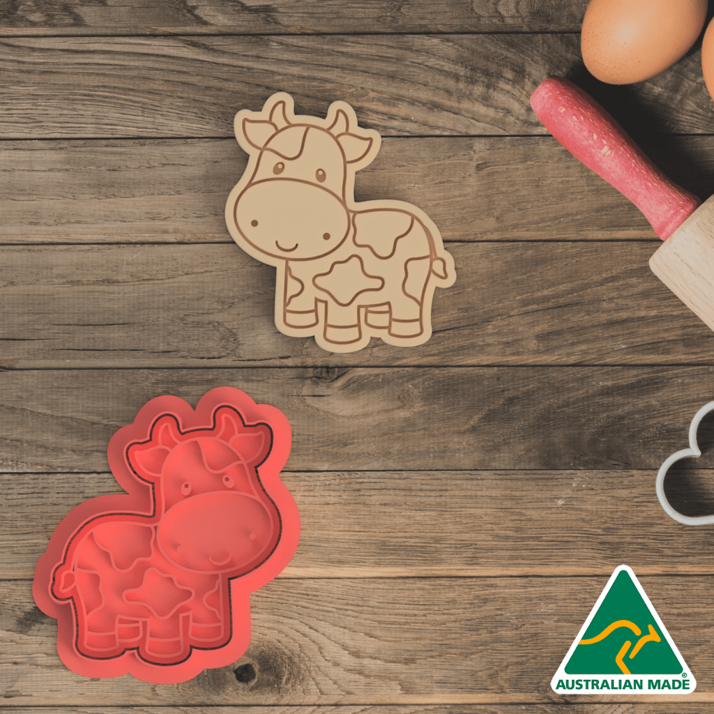 Australian Cookie Cutters Cookie Cutters Farm Collection - Cow Cookie Cutter and Embosser Stamp