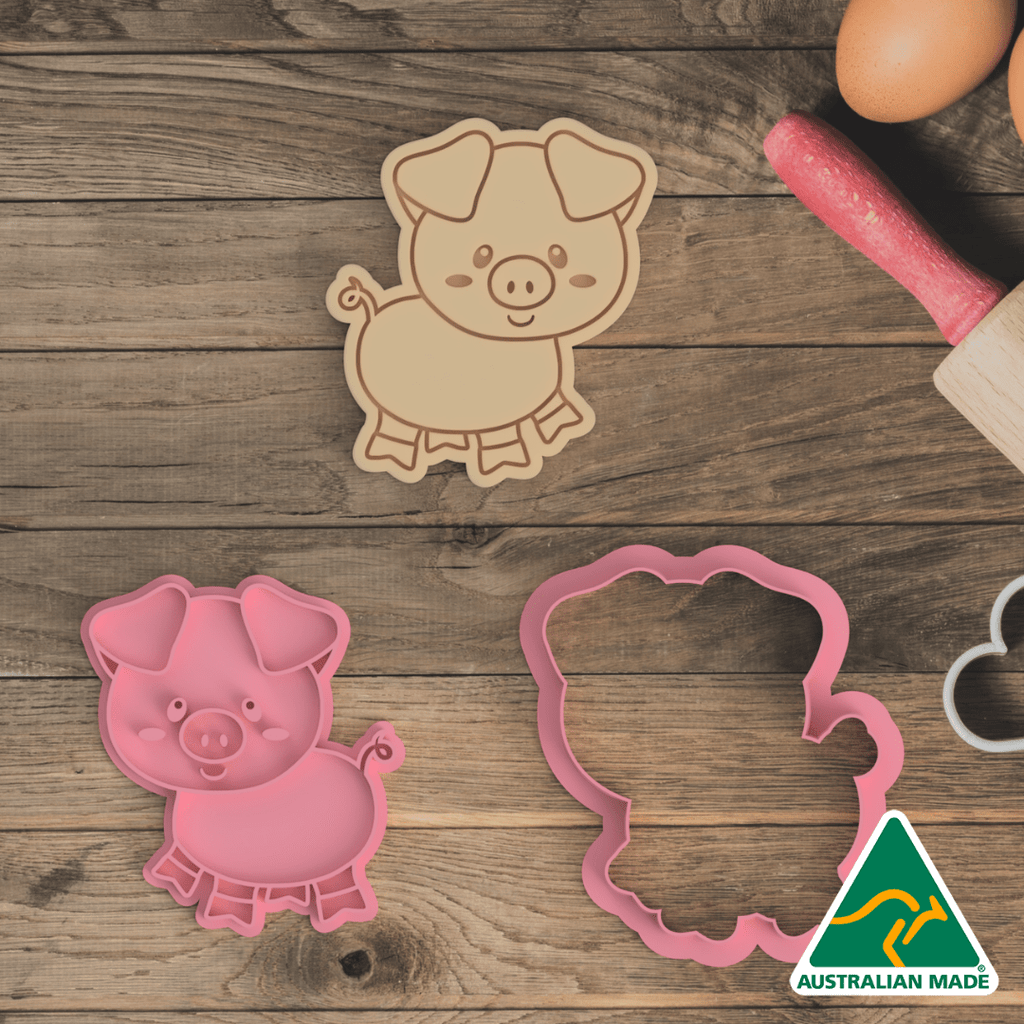 Australian Cookie Cutters Cookie Cutters Farm Collection - Pig Cookie Cutter and Embosser Stamp