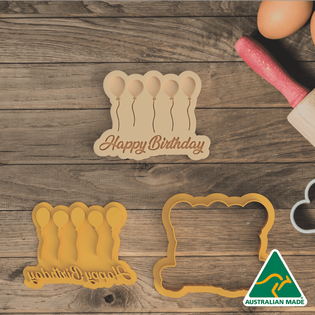 Australian Cookie Cutters Cookie Cutters Happy Birthday Balloons Cookie Cutter and Embosser Stamp