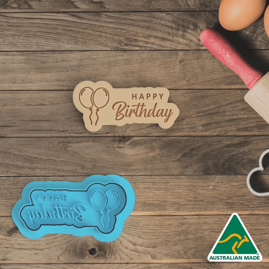 Australian Cookie Cutters Cookie Cutters Happy Birthday Balloons V2 Cookie Cutter and Embosser Stamp