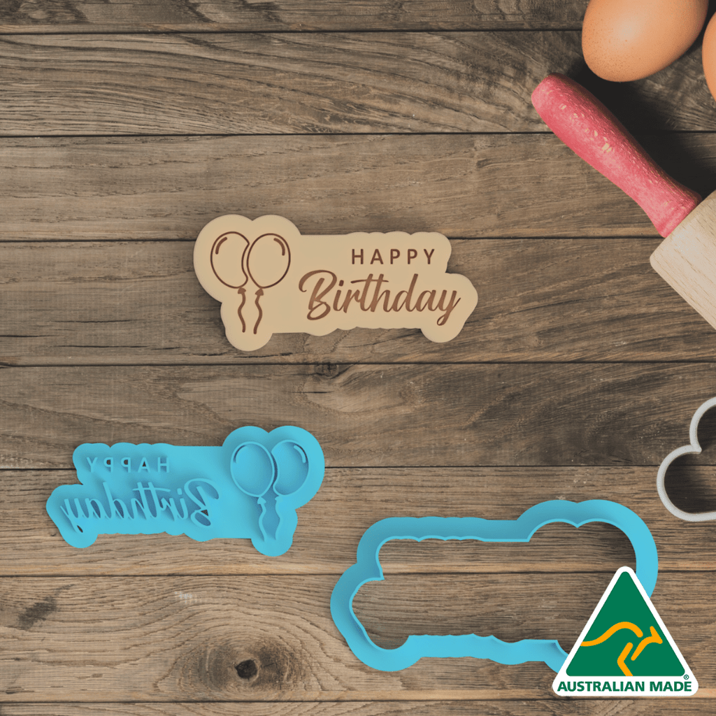 Australian Cookie Cutters Cookie Cutters Happy Birthday Balloons V2 Cookie Cutter and Embosser Stamp