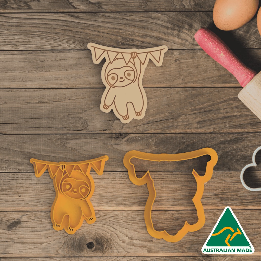 Banner Sloth Cookie Cutter and Embosser Stamp