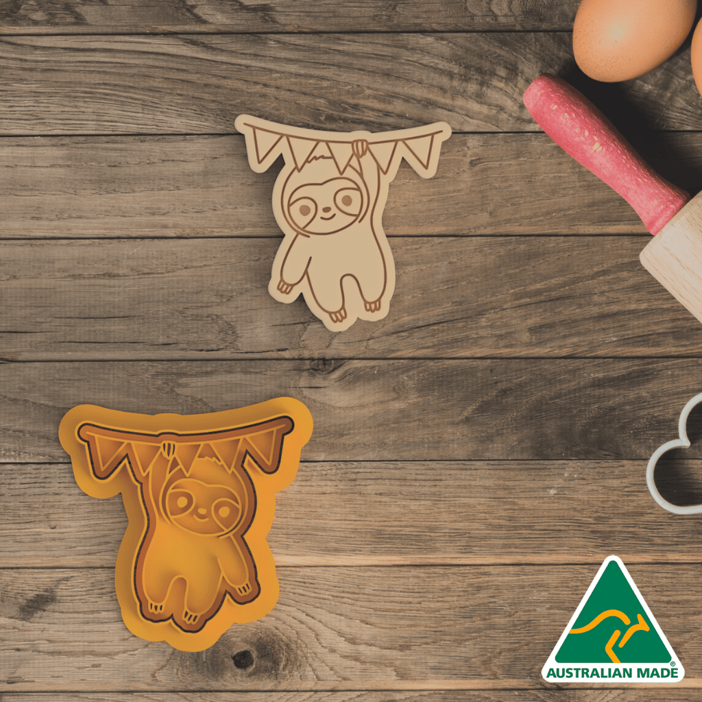 Banner Sloth Cookie Cutter and Embosser Stamp