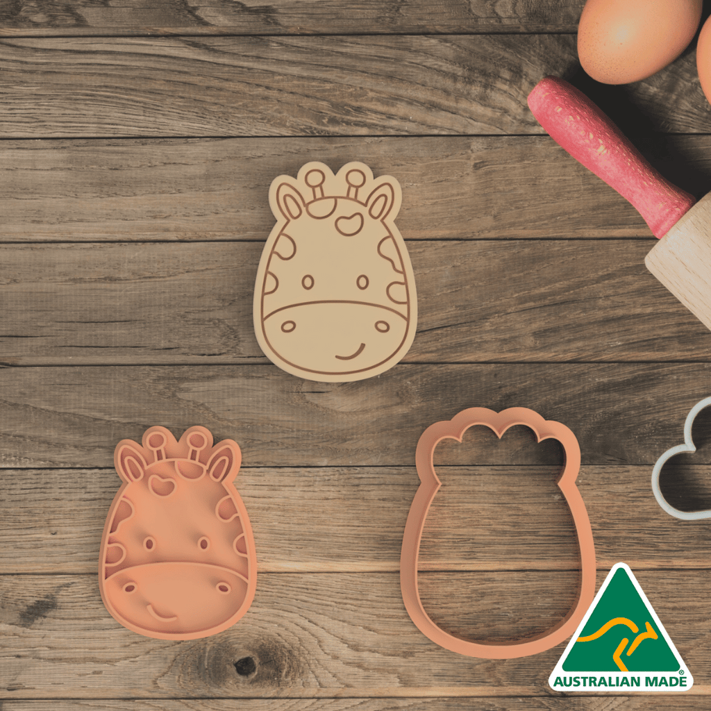 Australian Cookie Cutters Cookie Cutters Safari Animals Head Set V2 Cookie Cutter and Embosser Stamp