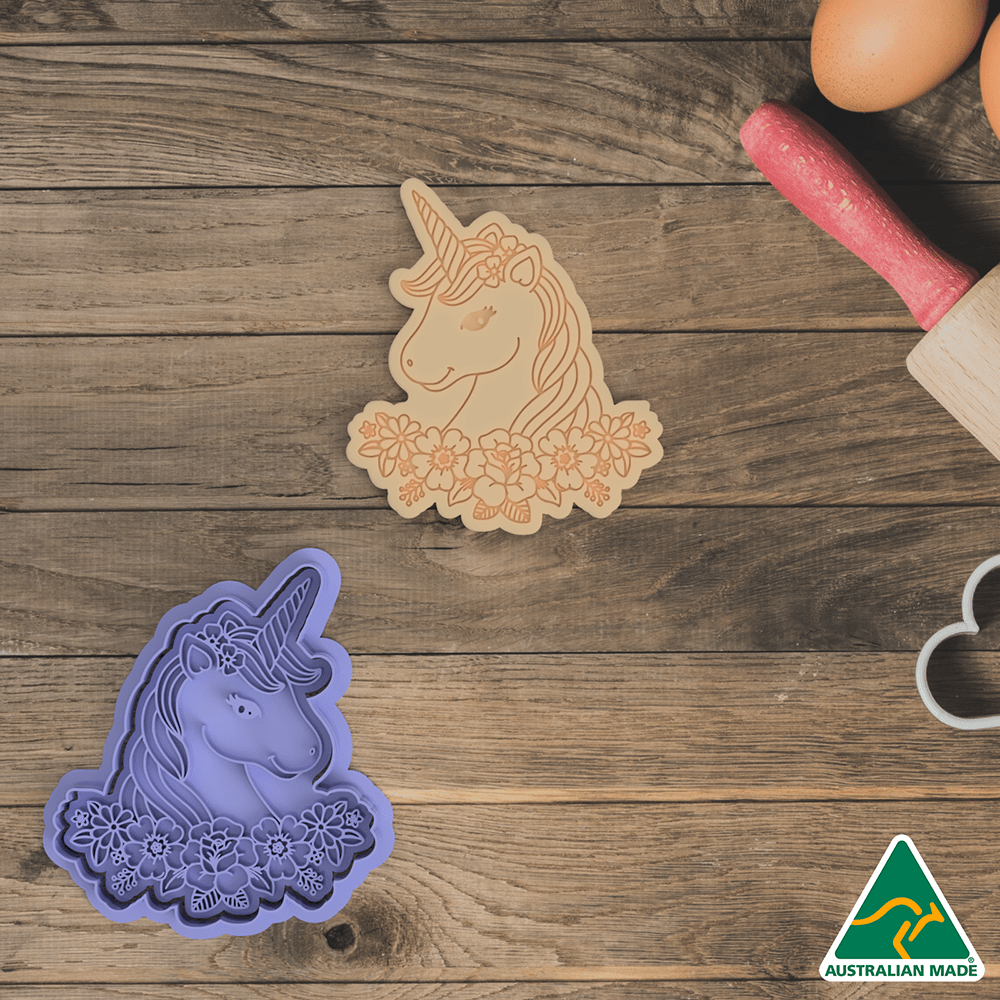 Australian Cookie Cutters Cookie Cutters 10cm Unicorn Cookie Cutter and Embosser Stamp