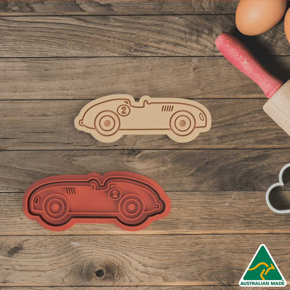 Australian Cookie Cutters Cookie Cutters 10cm Vintage Race Car Cookie Cutter and Embosser Stamp