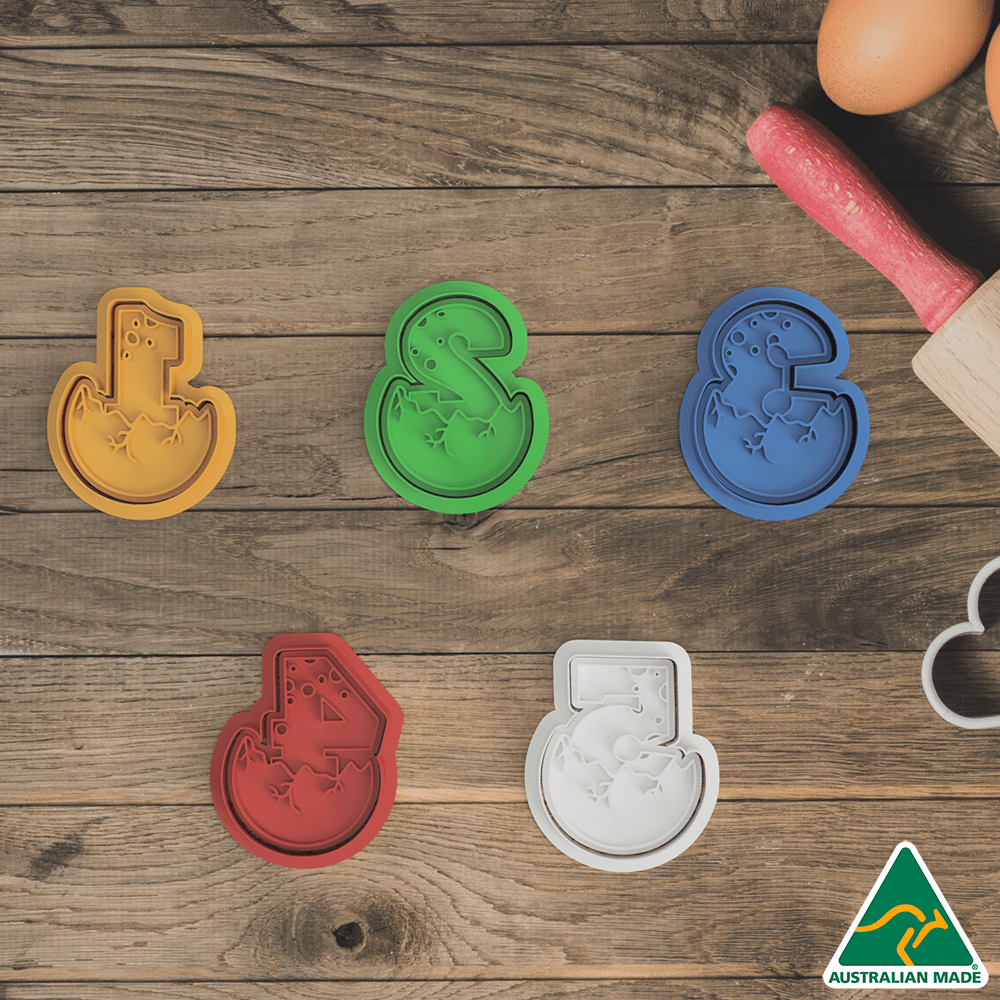 Australian Cookie Cutters Cookie Cutters 7cm / Full set 1-5 Dinosaur Egg Numbers Cookie Cutters and Stamps