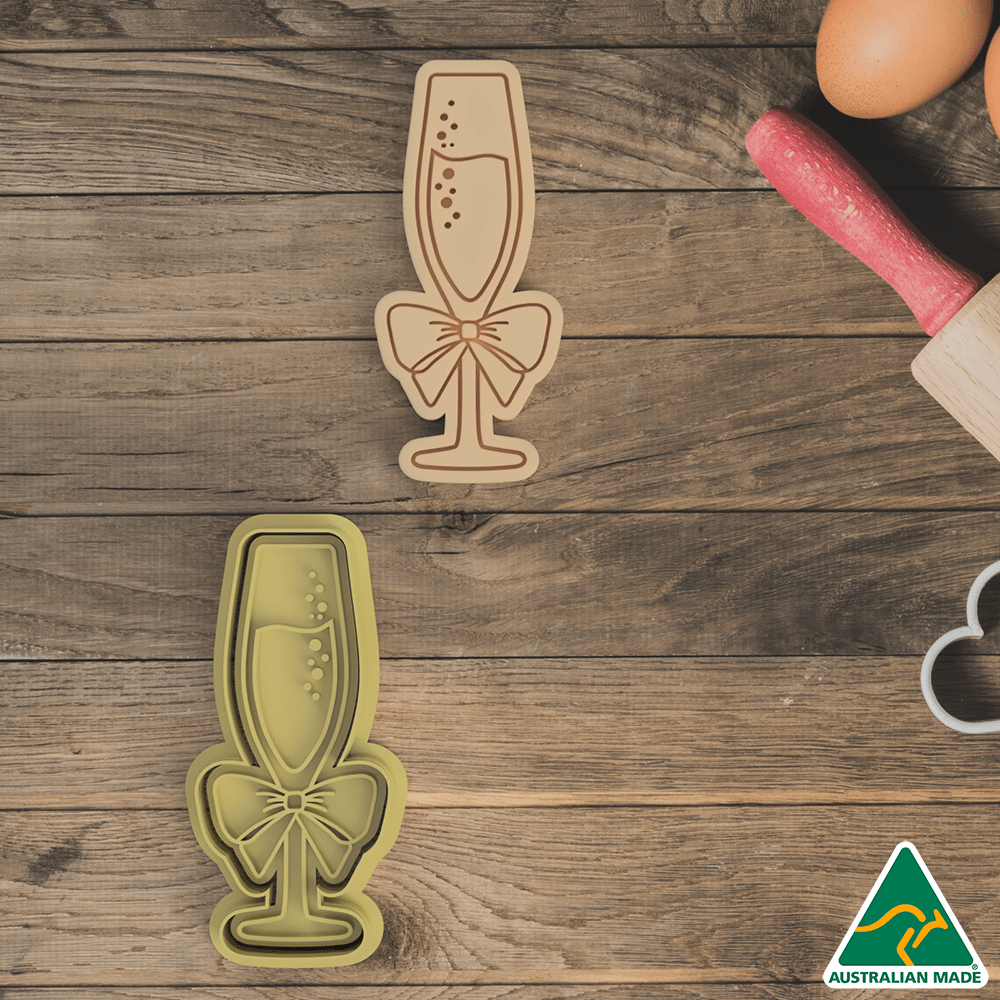 Australian Cookie Cutters Cookie Cutters Adult Champagne glass Cookie Cutter and Embosser Stamp