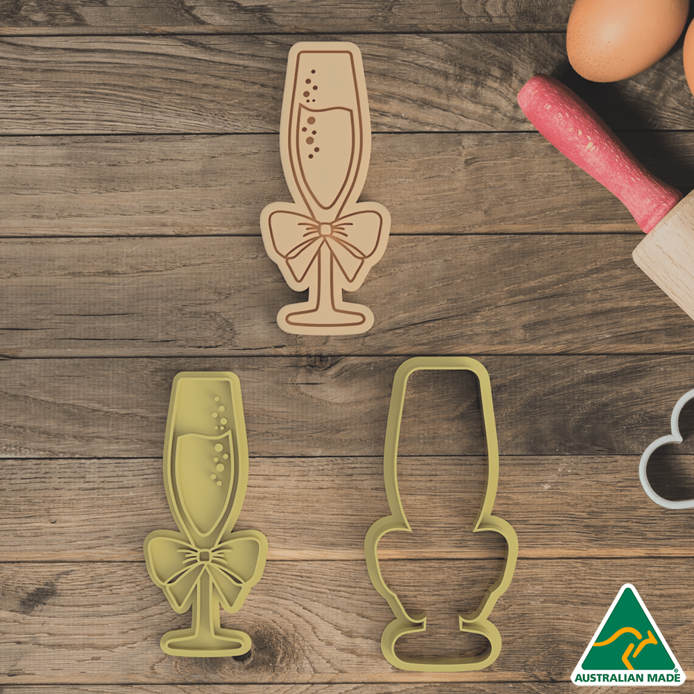 Australian Cookie Cutters Cookie Cutters Adult Champagne glass Cookie Cutter and Embosser Stamp