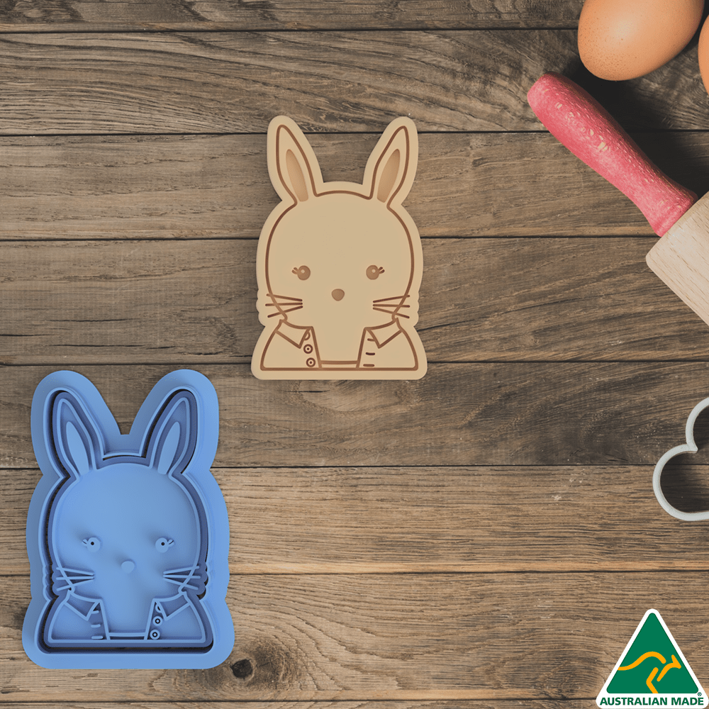 Australian Cookie Cutters Cookie Cutters Bunny in a Shirt Cookie Cutter and Embosser Stamp