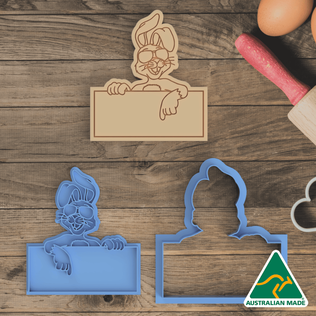 Australian Cookie Cutters Cookie Cutters Bunny with Sunglasses Board Cookie Cutter And Embosser Stamp