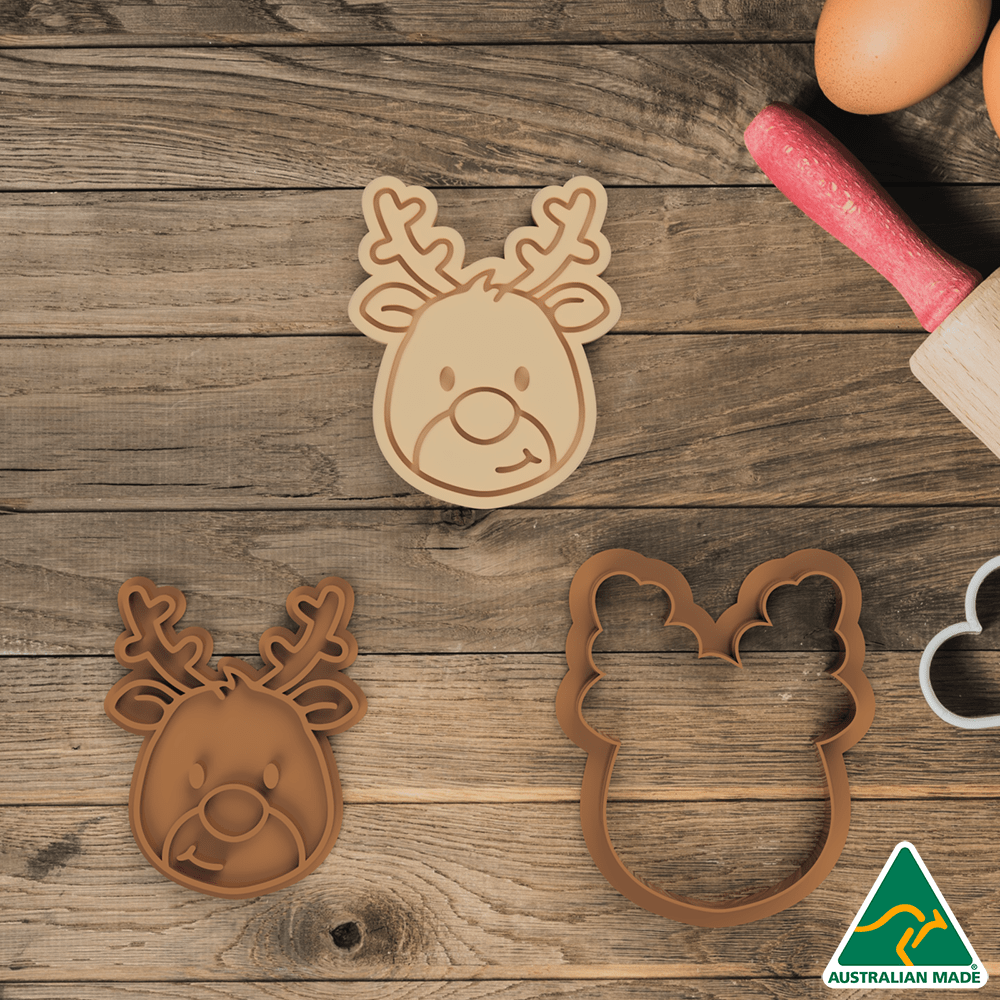 Australian Cookie Cutters Cookie Cutters Christmas Reindeer Face Cookie Cutter and Embosser Stamp