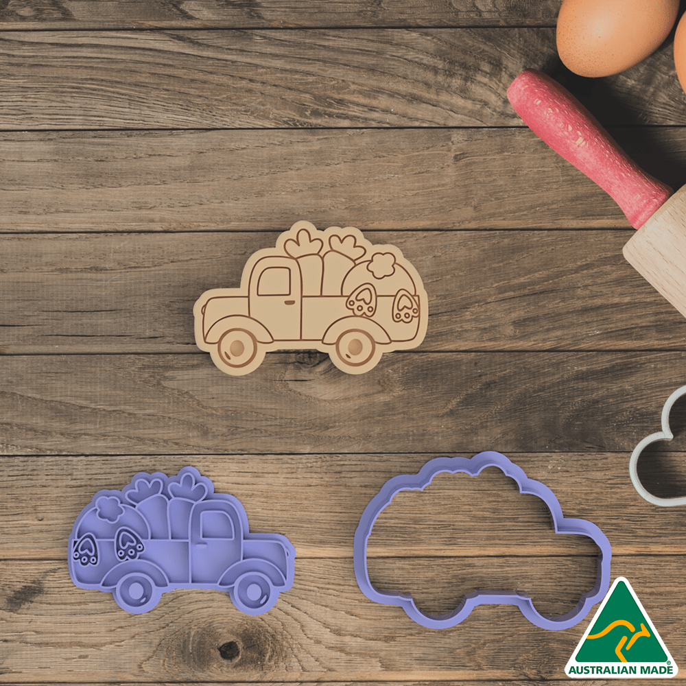 Australian Cookie Cutters Cookie Cutters ﻿Easter Bunny In A Truck Cookie Cutter And Embosser Stamp