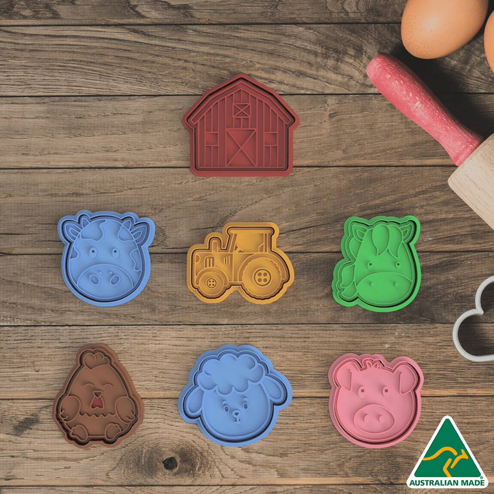 Australian Cookie Cutters Cookie Cutters Farm Animals- Set of 7 Cookie Cutter And Embosser Stamp