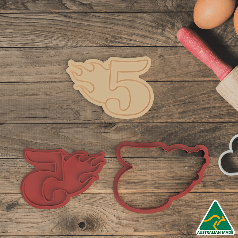 Australian Cookie Cutters Cookie Cutters Flame Number 5 Cookie Cutter and Embosser Stamp