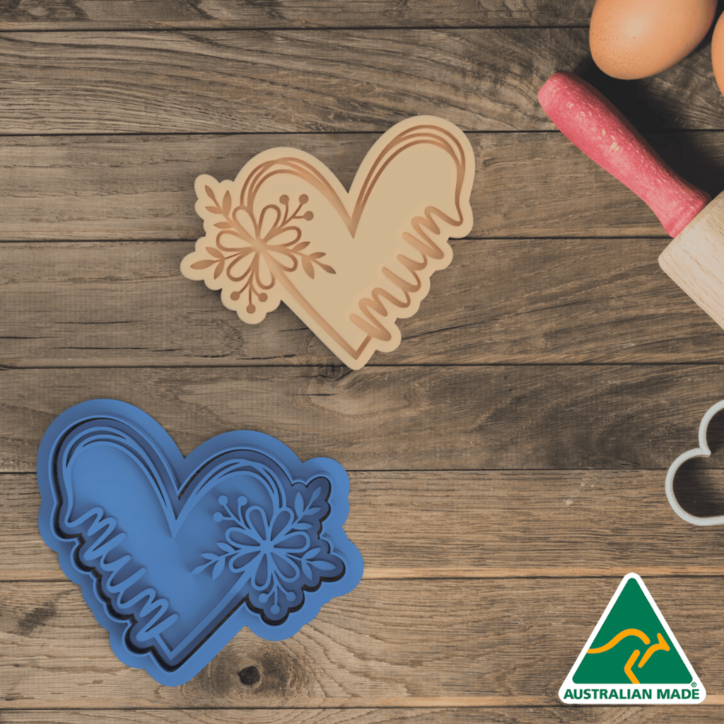 Australian Cookie Cutters Cookie Cutters Floral Mum Heart Cookie Cutter and Embosser Stamp