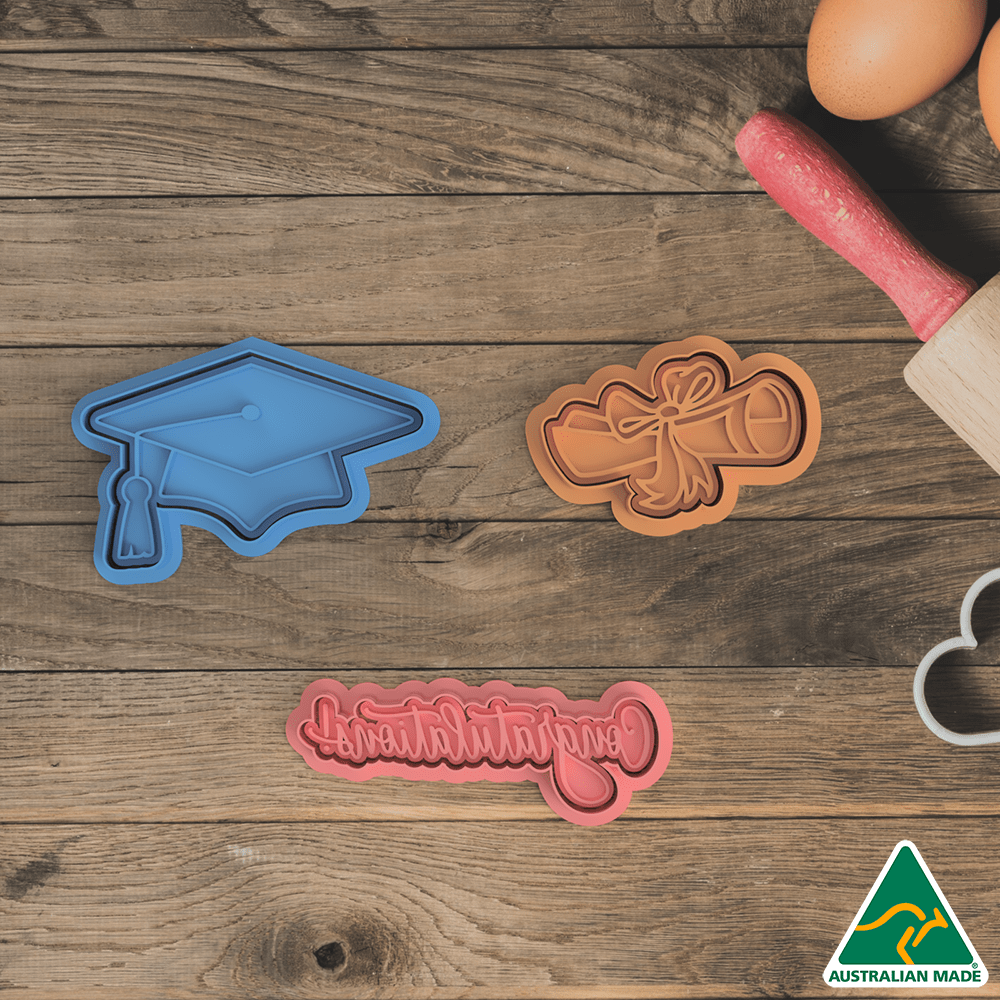 Australian Cookie Cutters Cookie Cutters Graduation Set Cookie Cutter and Embosser Stamp