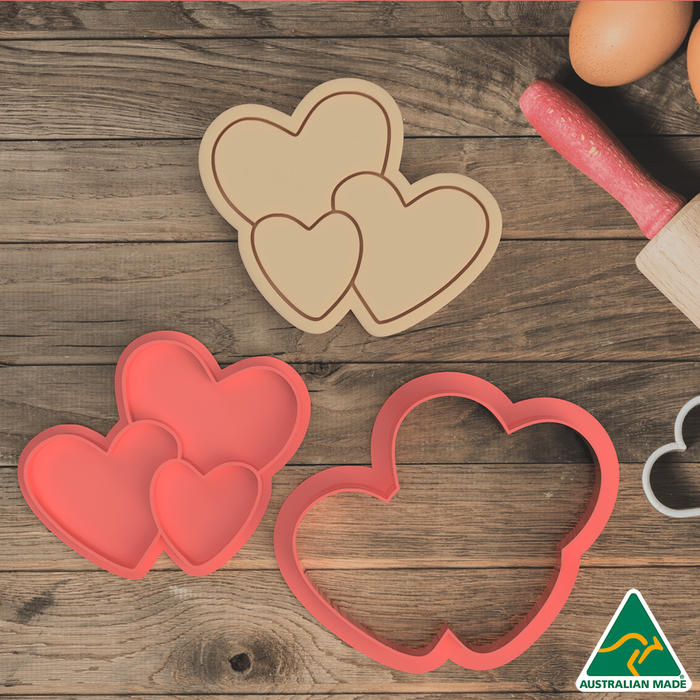 Australian Cookie Cutters Cookie Cutters Group Of Hearts Cookie Cutter and Embosser Stamp