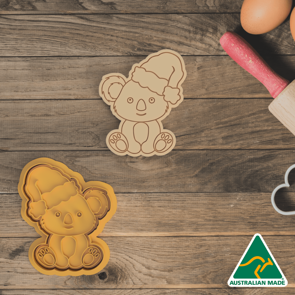 Australian Cookie Cutters Cookie Cutters Koala with Santa Hat Cookie Cutter And Embosser Stamp
