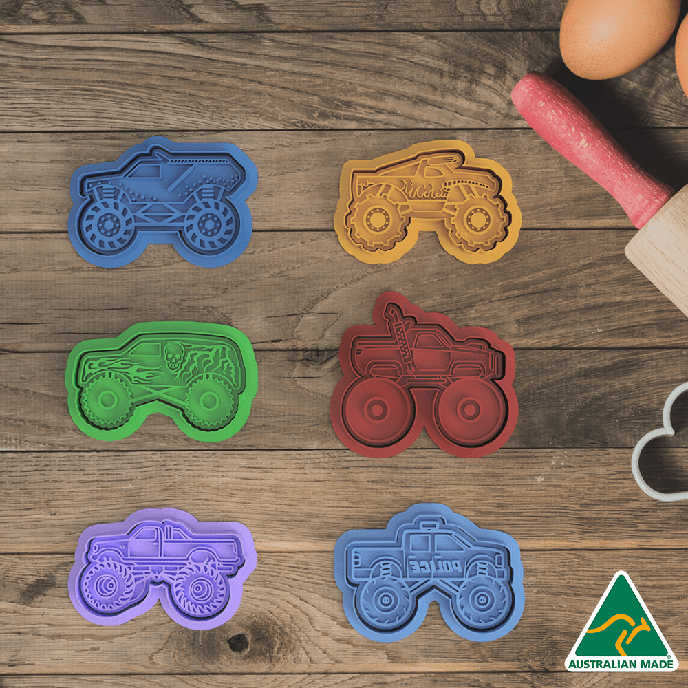 Australian Cookie Cutters Cookie Cutters Monster Truck Set Cookie Cutter and Embosser Stamp