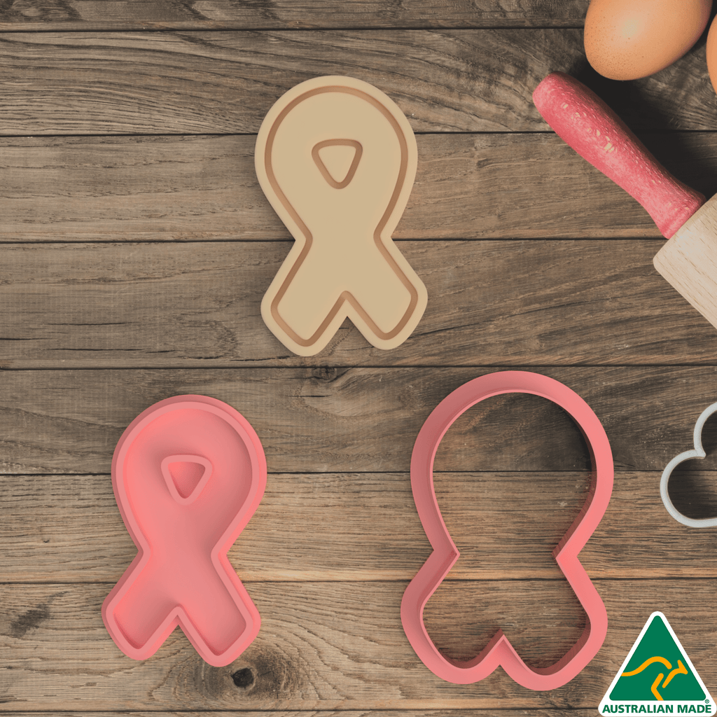 Australian Cookie Cutters Cookie Cutters Pink Cancer Ribbon Cookie Cutter and Embosser Stamp