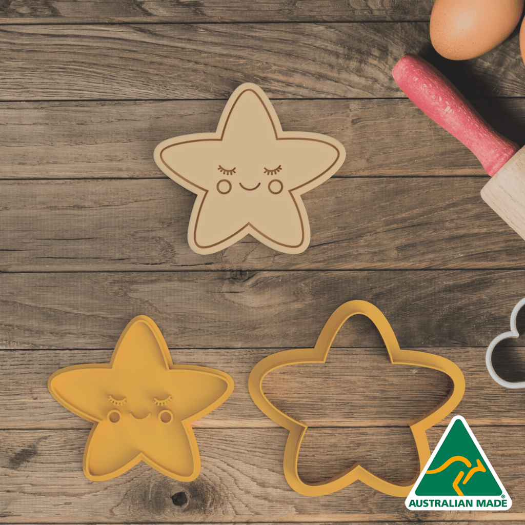 Australian Cookie Cutters Cookie Cutters Smiley Star Cookie Cutter and Embosser Stamp