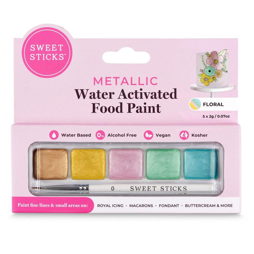 Australian Cookie Cutters Sweet Sticks Floral Theme Palette - Metallic Water Activated Food Paint